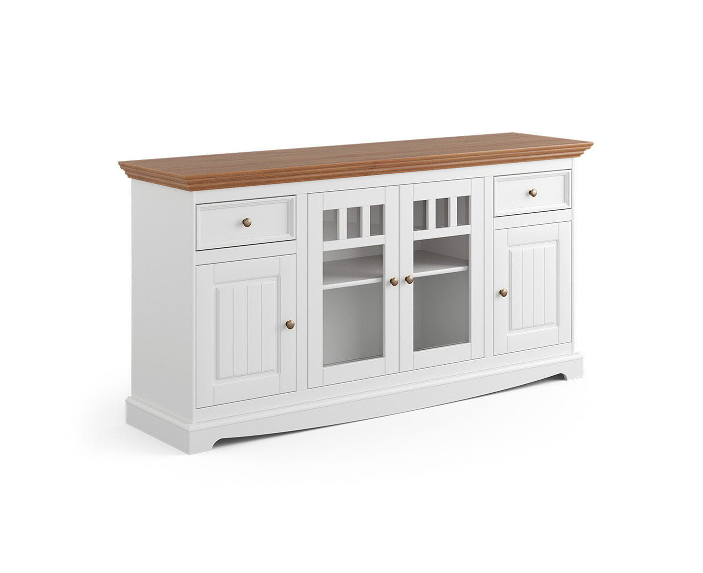 Belluno Elegante Sideboard 167x85 cm Massivholz mit Glasdoppeltür