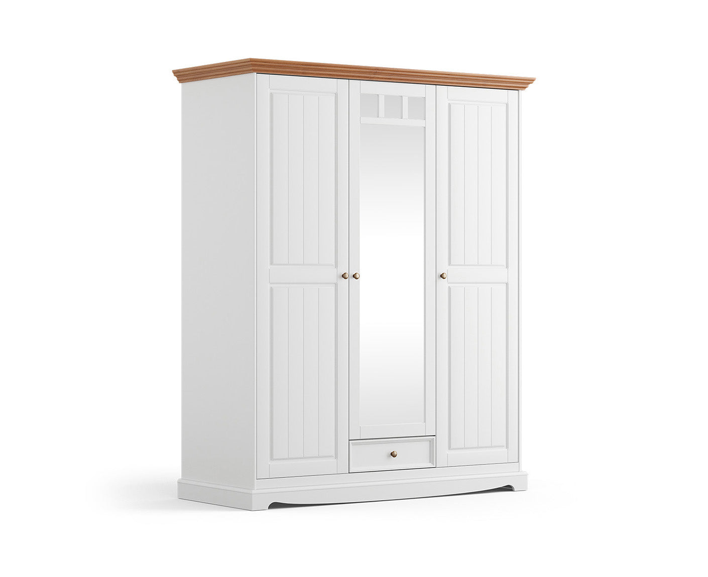 Belluno Elegante Kleiderschrank 3-türig Massivholz mit Spiegel