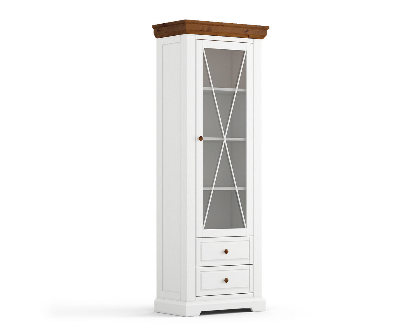Marone Elite Standvitrine Massivholz Weiß / Grau