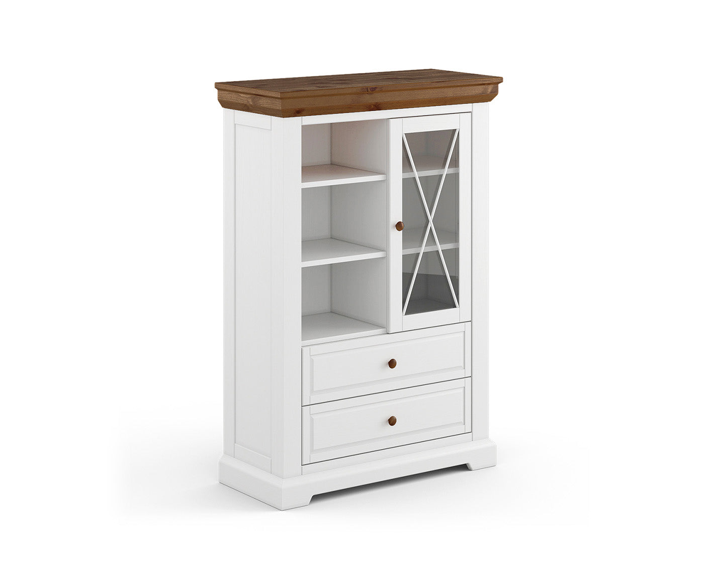 Marone Elite Vitrine Massivholz Weiß / Grau