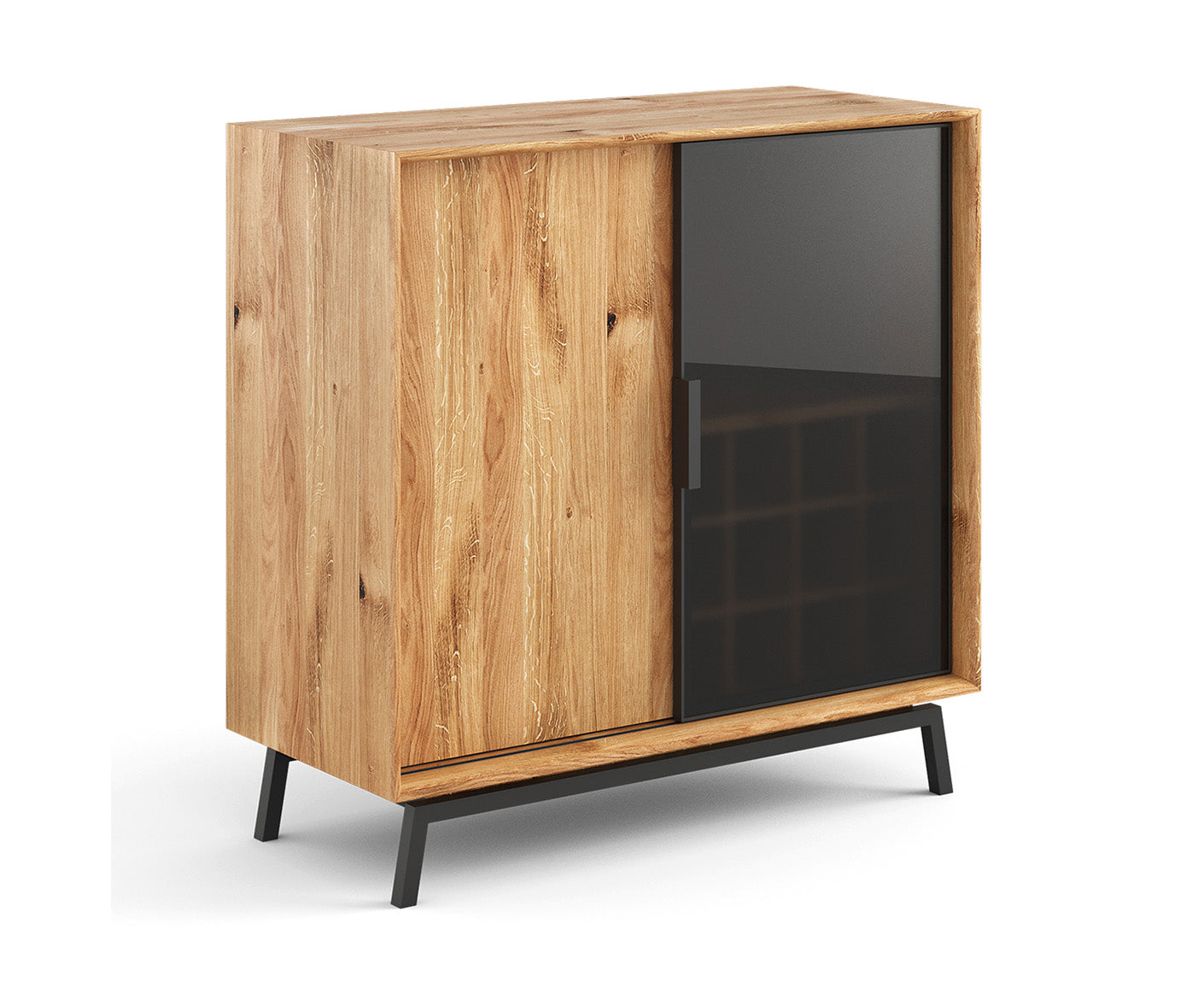 Modern Loft Weinregal Massivholz Eiche geölt/Glas Grafit Matt