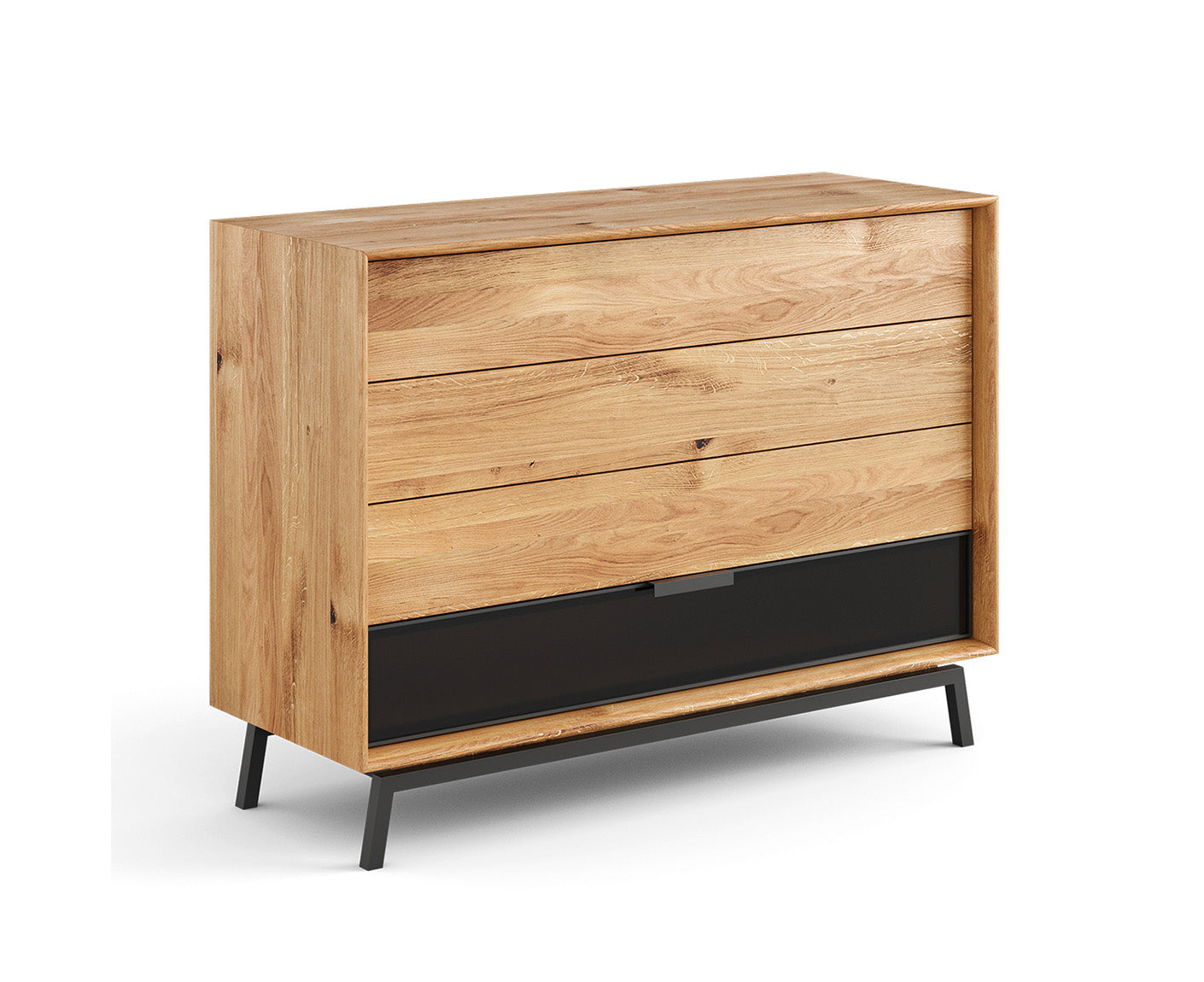 Modern Loft Kommode Massivholz Eiche geölt/Glas Grafit Matt