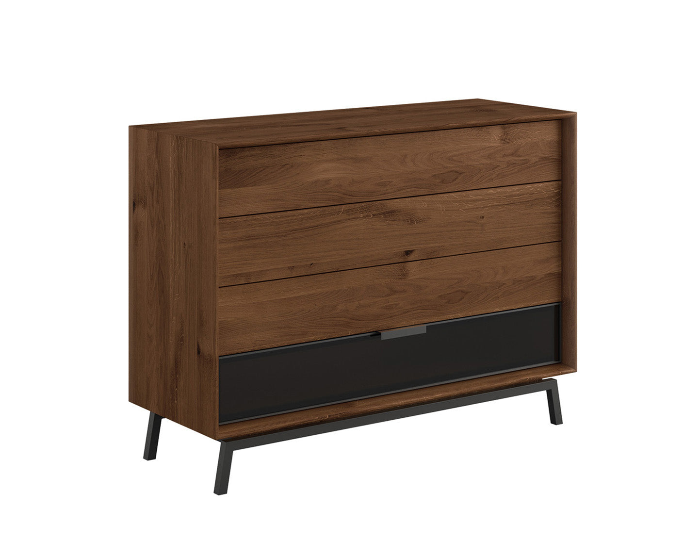 Modern Loft Kommode Massivholz Eiche geölt/Glas Grafit Matt