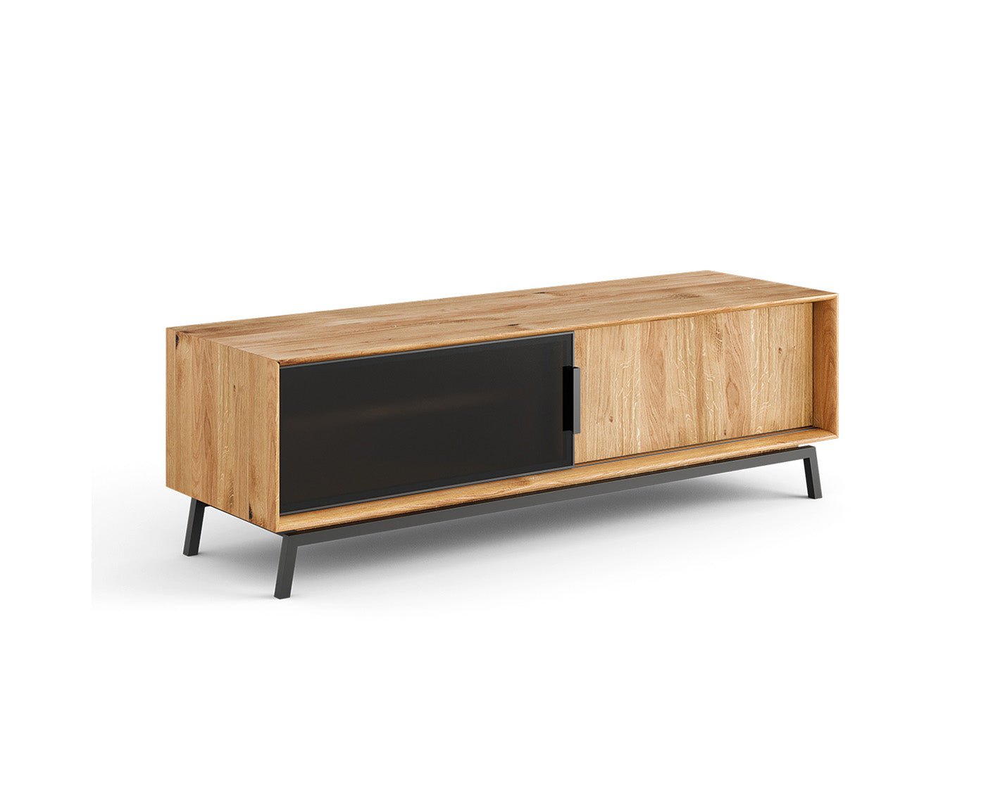 Modern Loft TV-Lowboard 200 cm Massivholz Eiche geölt/Glas Grafit Matt