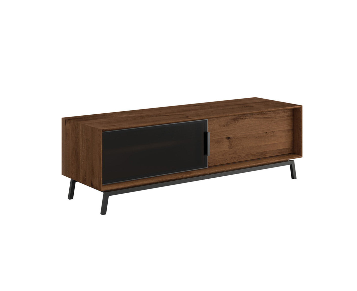Modern Loft TV-Lowboard 200 cm Massivholz Eiche geölt/Glas Grafit Matt
