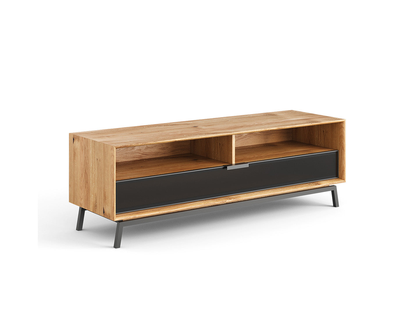 Modern Loft TV-Lowboard 160 cm Massivholz Eiche geölt/Glas Grafit Matt