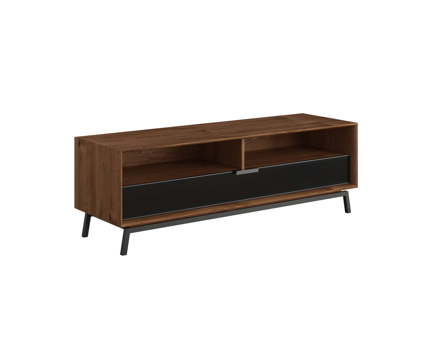 Modern Loft TV-Lowboard 160 cm Massivholz Eiche geölt/Glas Grafit Matt
