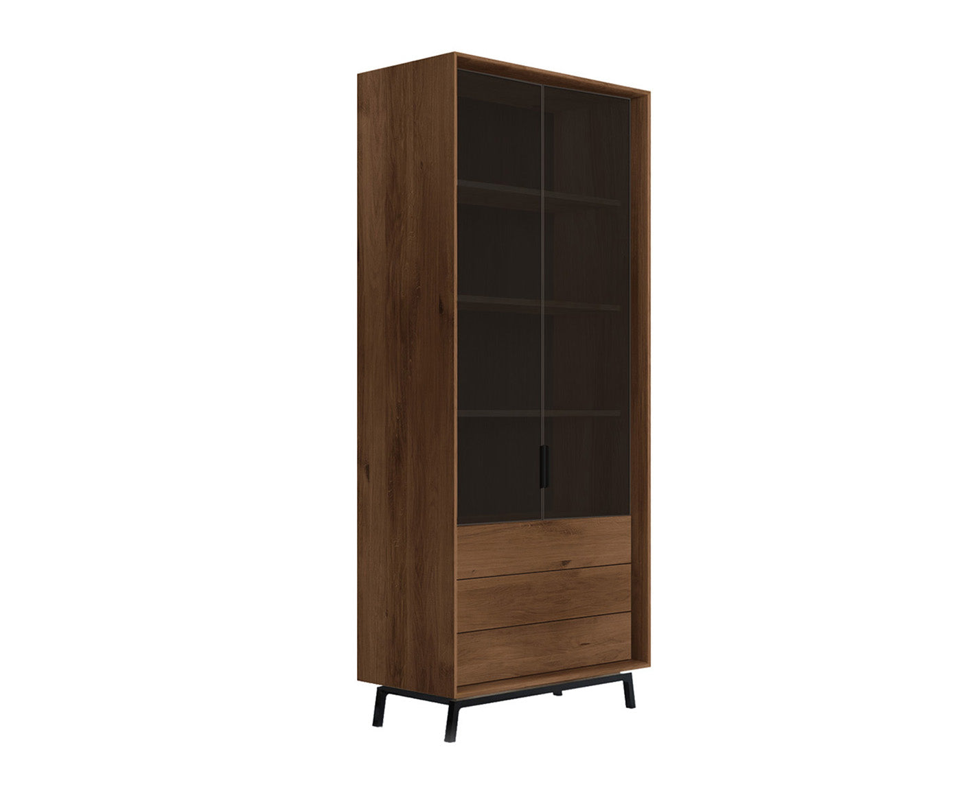 Modern Loft Vitrine Massivholz Eiche geölt/Glas Grafit Matt