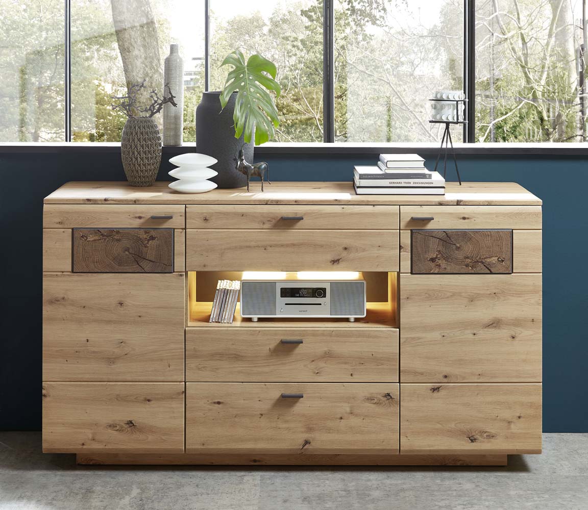 Madera II Wohnzimmer Komplettset 2, fertig montiert, Artisaneiche MDF
