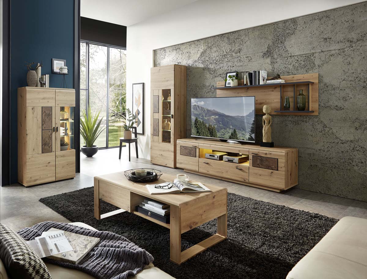 Madera II Wohnwand 6, fertig montiert, Artisaneiche MDF