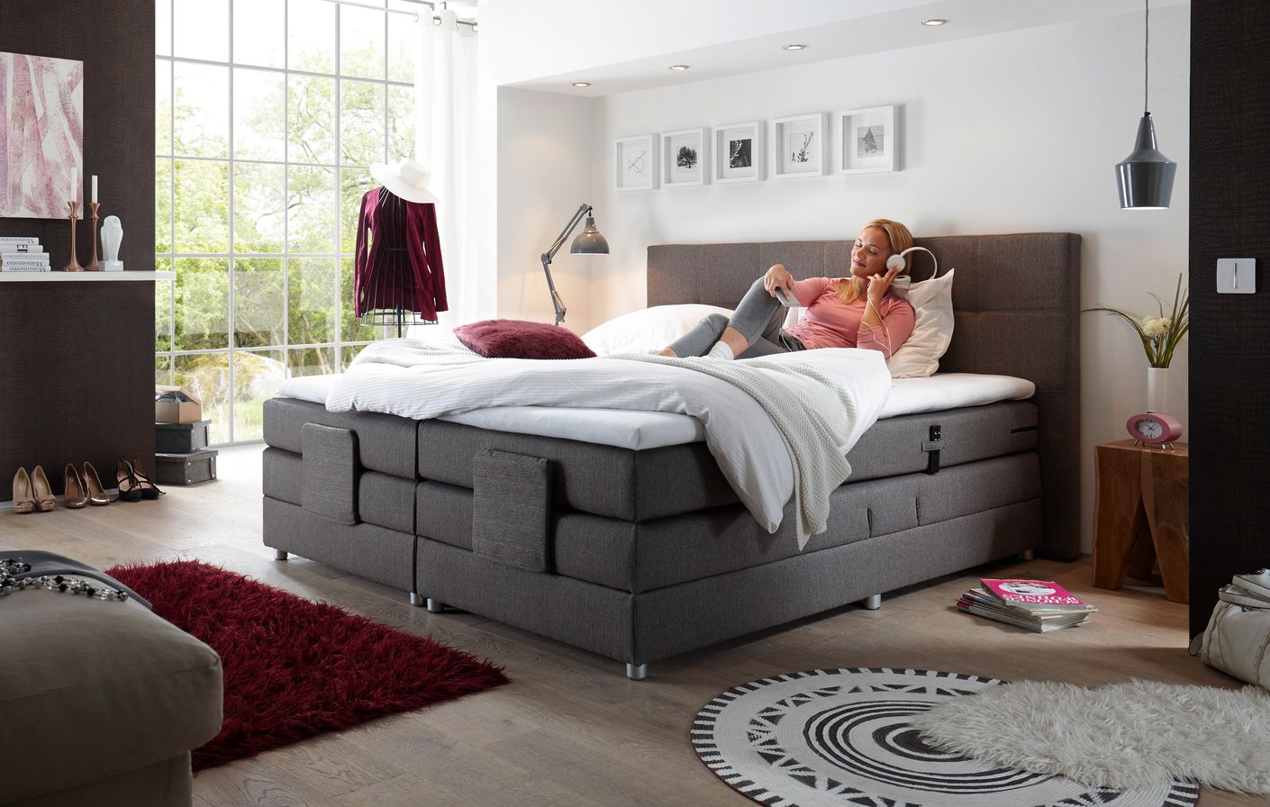 MANOLO Boxspringbett mit Motor 180x200cm elektrisch Stone
