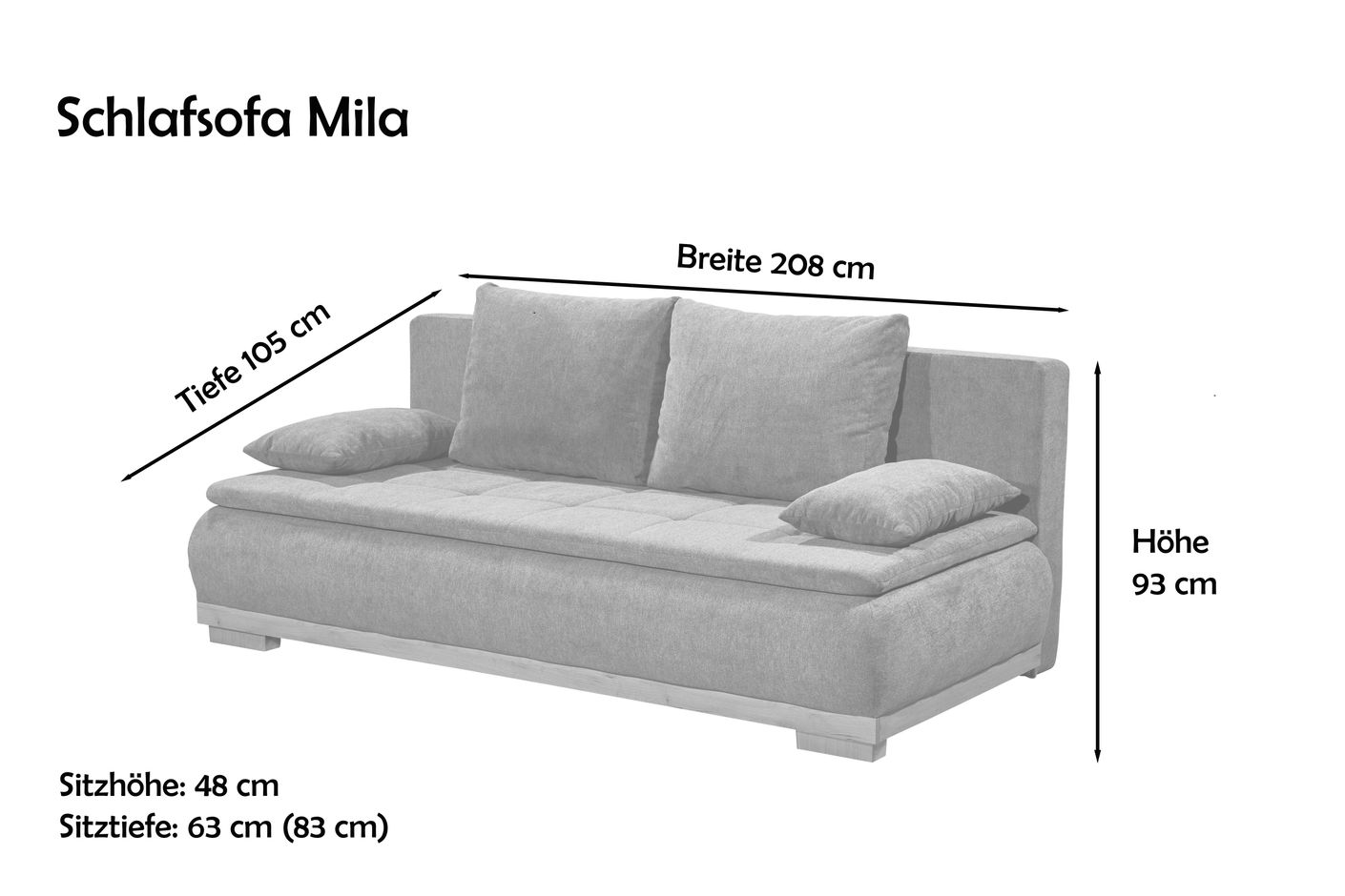 Mila Schlafsofa 207x162 cm Dunkelgrau