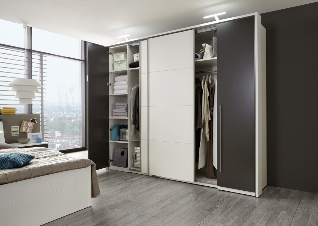 13669 Schwebetürenschrank 270 cm Weiß / Lava