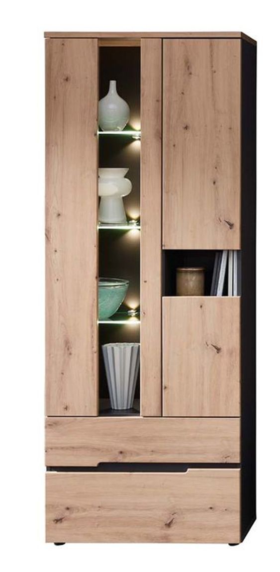 Memphis 6-teiliges Wohnzimmer Komplettset inkl. LED-Beleuchtung Graphit / Artisan Eiche