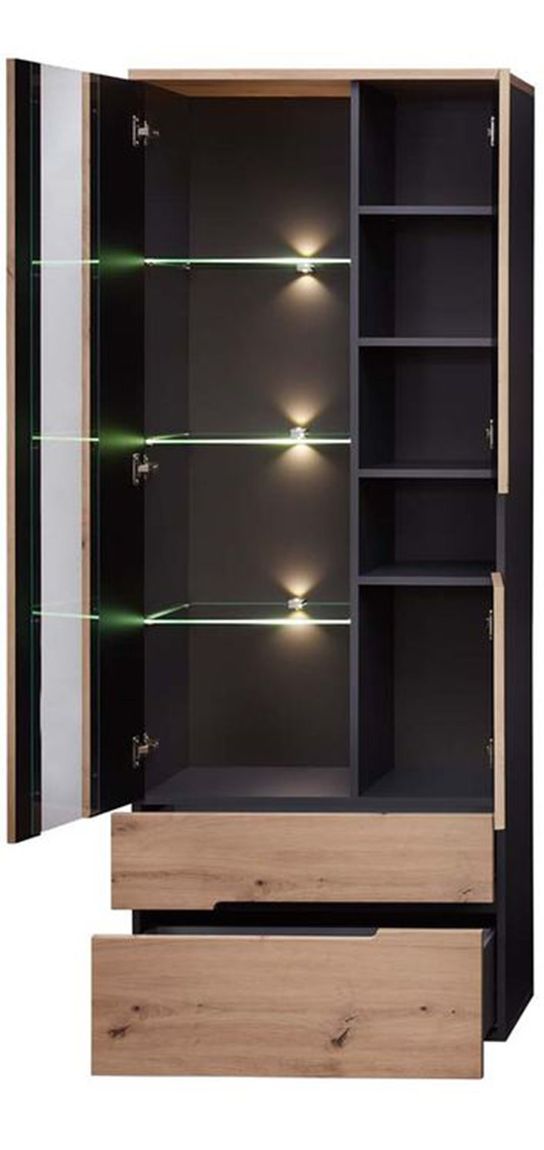 Memphis 6-teiliges Wohnzimmer Komplettset inkl. LED-Beleuchtung Graphit / Artisan Eiche