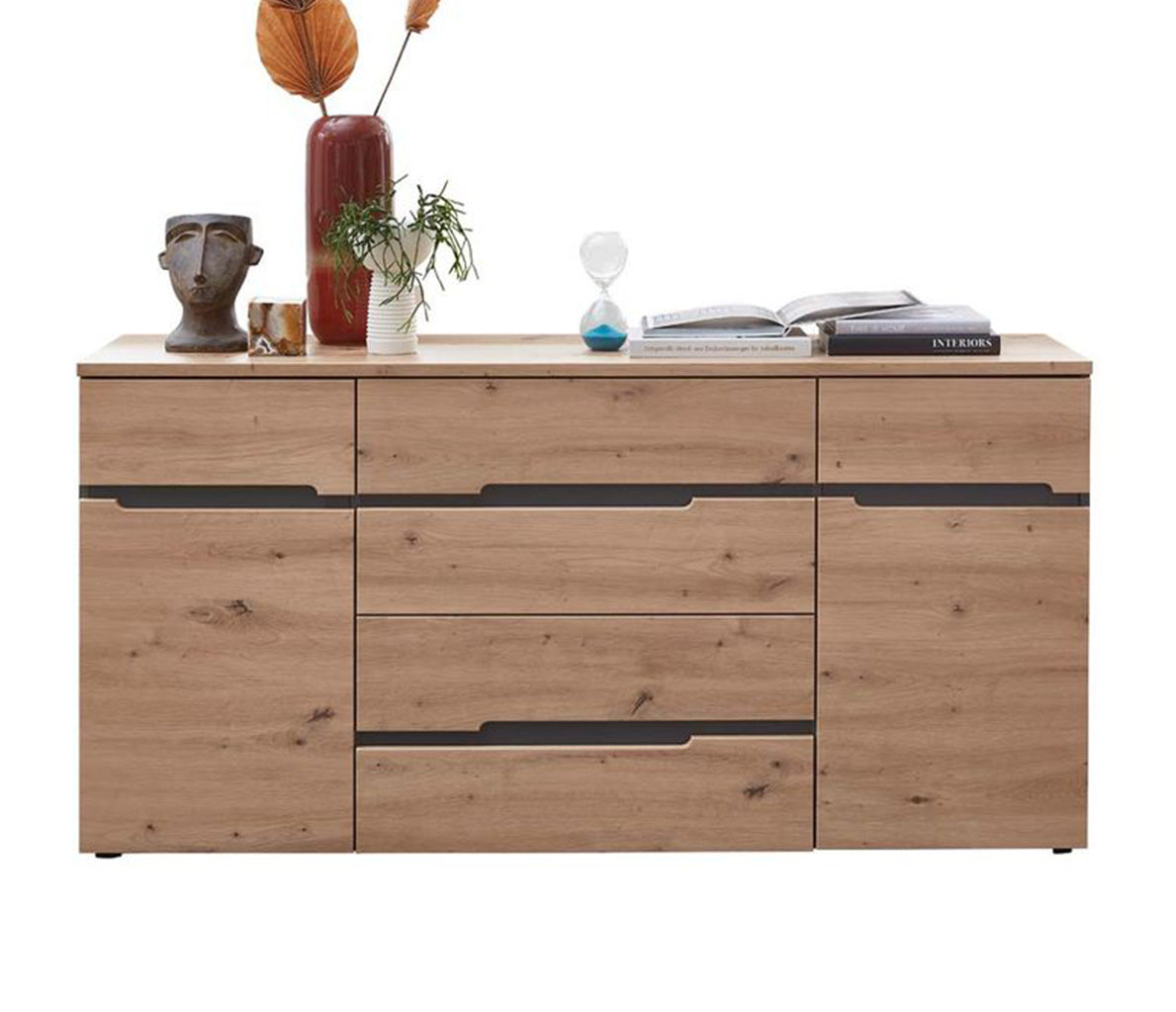 Memphis 6-teiliges Wohnzimmer Komplettset inkl. LED-Beleuchtung Graphit / Artisan Eiche
