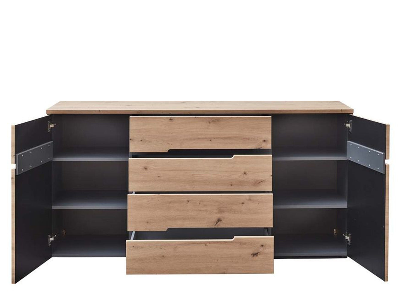 Memphis 6-teiliges Wohnzimmer Komplettset inkl. LED-Beleuchtung Graphit / Artisan Eiche