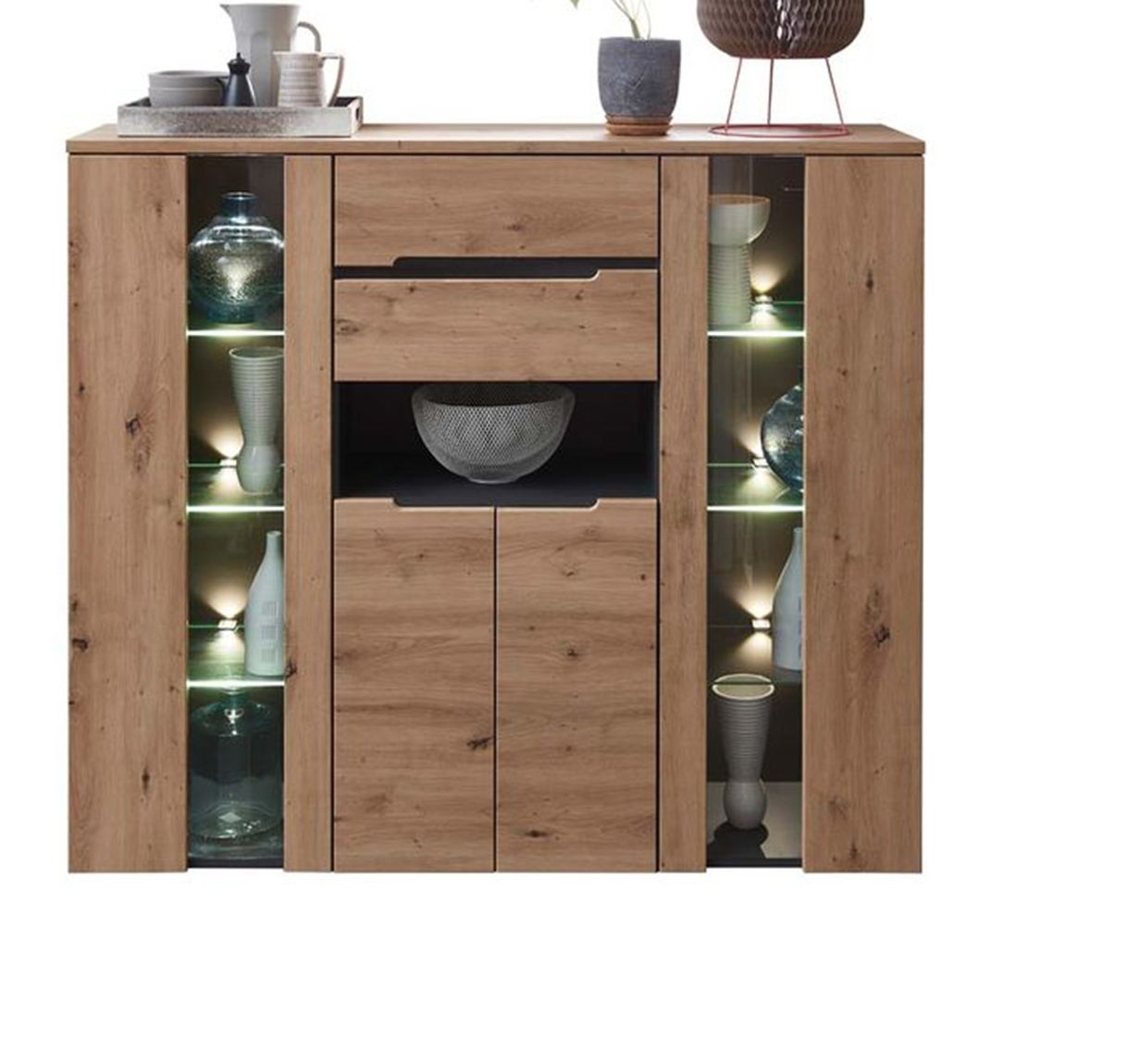 Memphis 6-teiliges Wohnzimmer Komplettset inkl. LED-Beleuchtung Graphit / Artisan Eiche