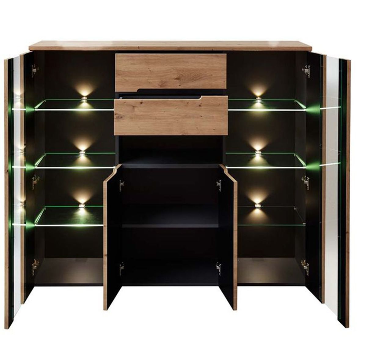 Memphis 6-teiliges Wohnzimmer Komplettset inkl. LED-Beleuchtung Graphit / Artisan Eiche