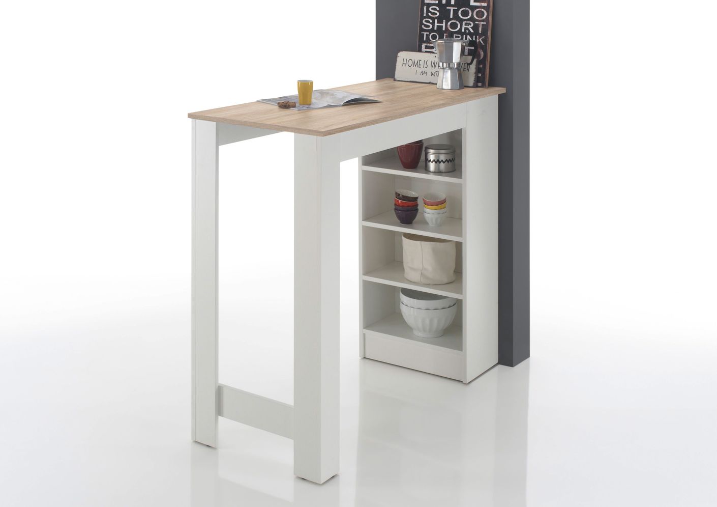21749 Bartisch mit Regal Weiß / Eiche Sonoma Eiche Sonoma / Weiß