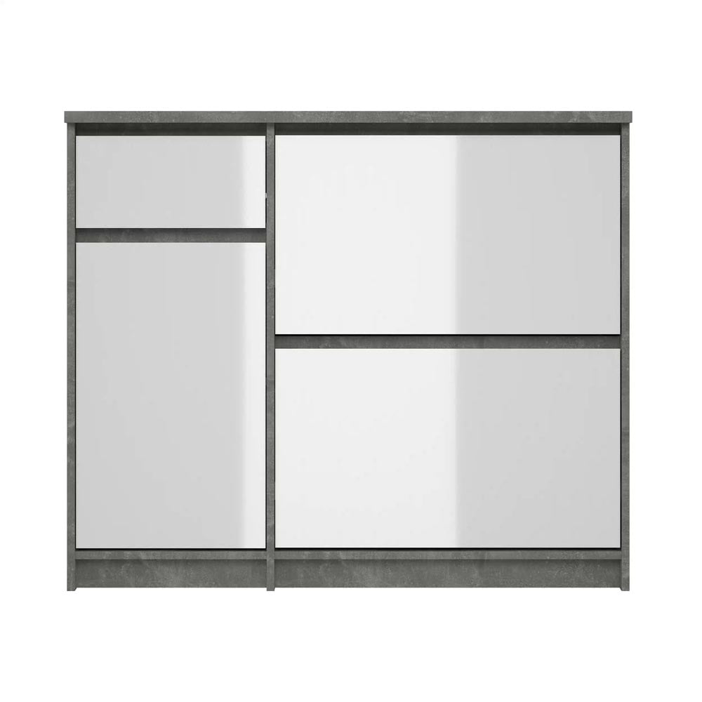 Naia Schuhschrank Oxid Beton Weiß Hochglanz