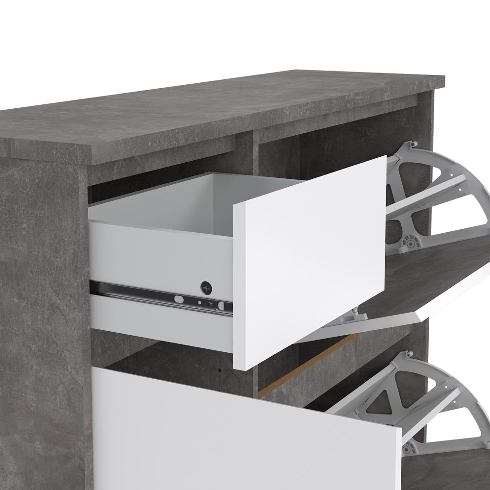Naia Schuhschrank Oxid Beton Weiß Hochglanz