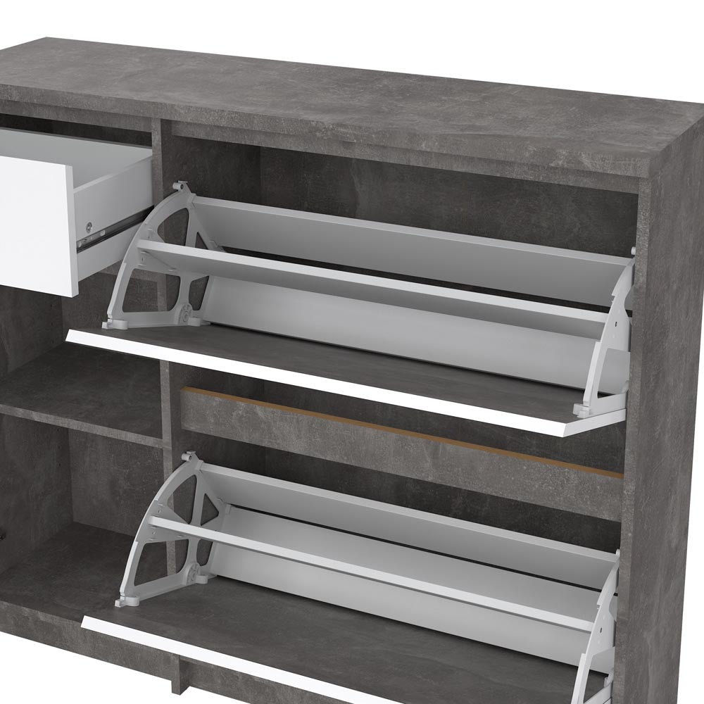 Naia Schuhschrank Oxid Beton Weiß Hochglanz