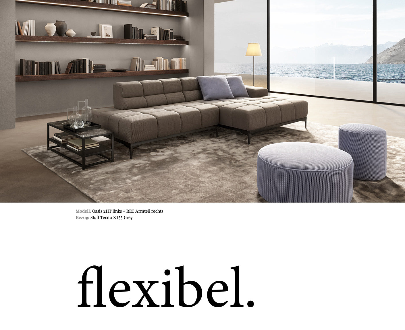 designwerk Oasis Wohnlandschaft | 362 x 255 cm | mit Rückenverstellung | Chenillegewebe