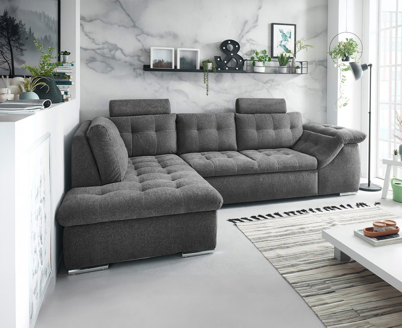 Oman Ecksofa 283 x 193 cm, mit Schlaffunktion & Bettkasten