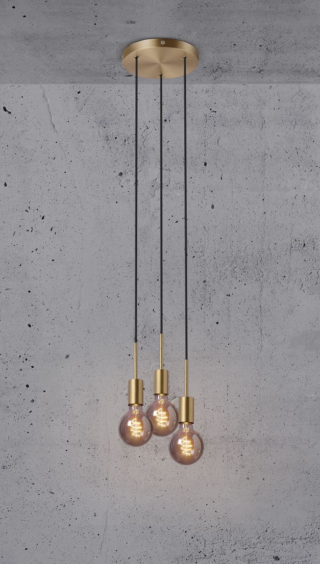 Paco Pendellampe Hängelampe 3-Lampen Schwarz Messing