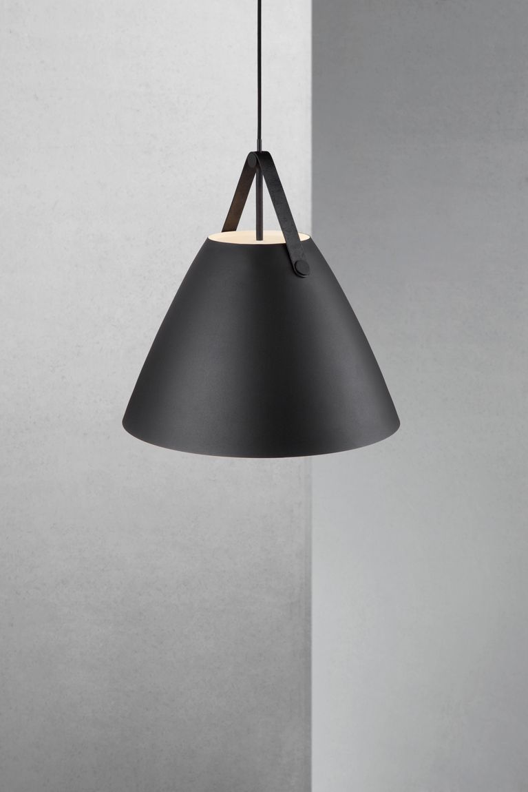 Strap Pendellampe Hängelampe Ø 48 cm Schwarz/Leder