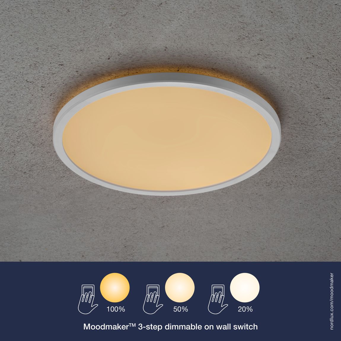 Oja Deckenlampe Ø 29,4 cm mit 3 Stufen Moodmaker Dimmer Weiß