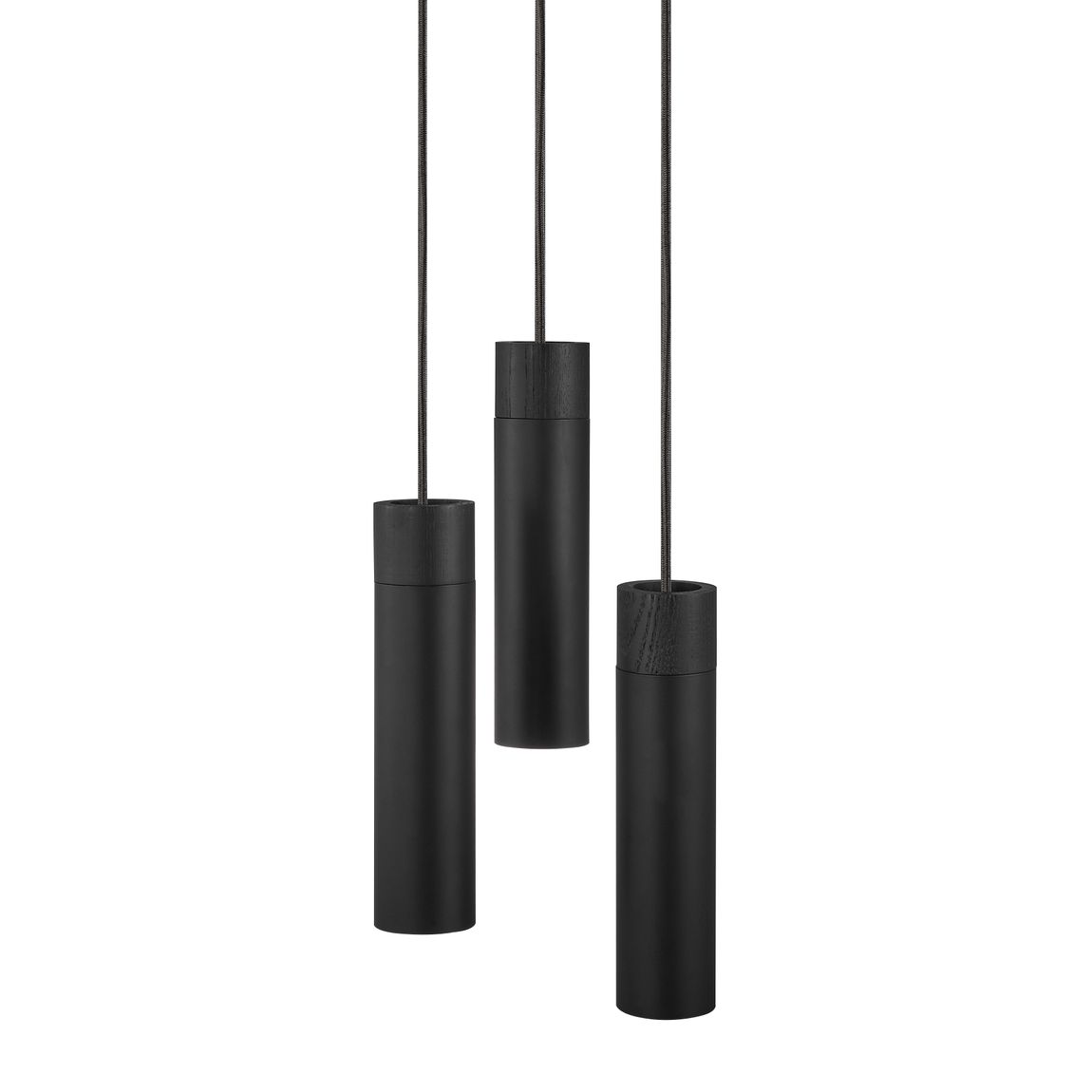 Tilo 3er Set Hängelampe Esche/Metall Schwarz