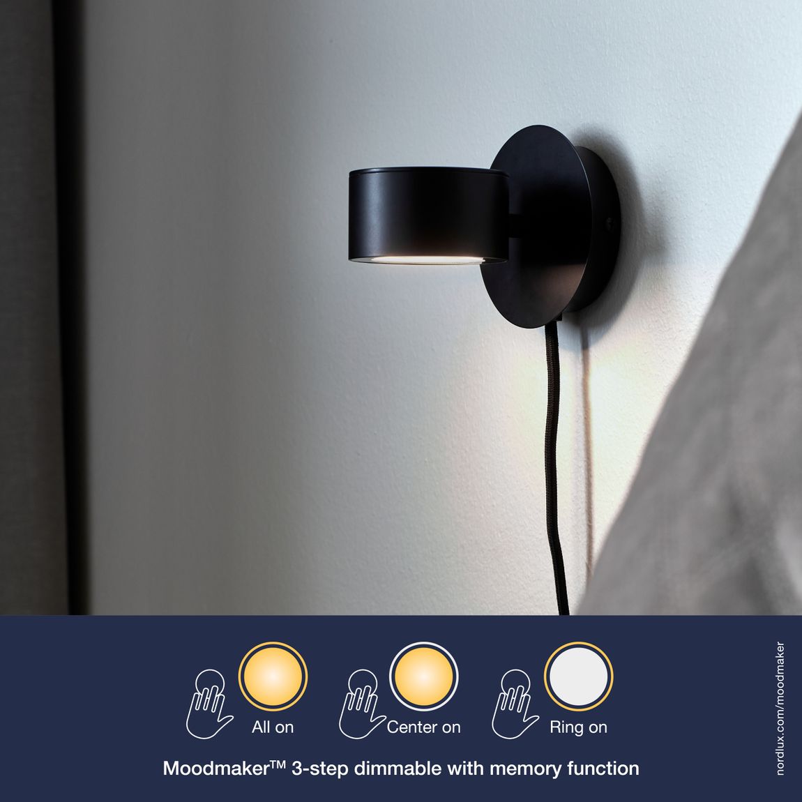 Clyde Wandlampe Ø 8,5 cm mit Moodmaker Dimmer Schwarz