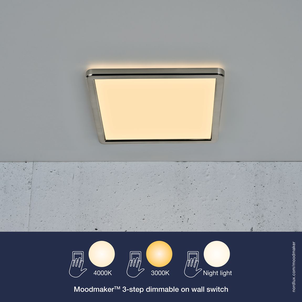 Oja Deckenlampe 30x30 cm Eckig Weiß/Silber