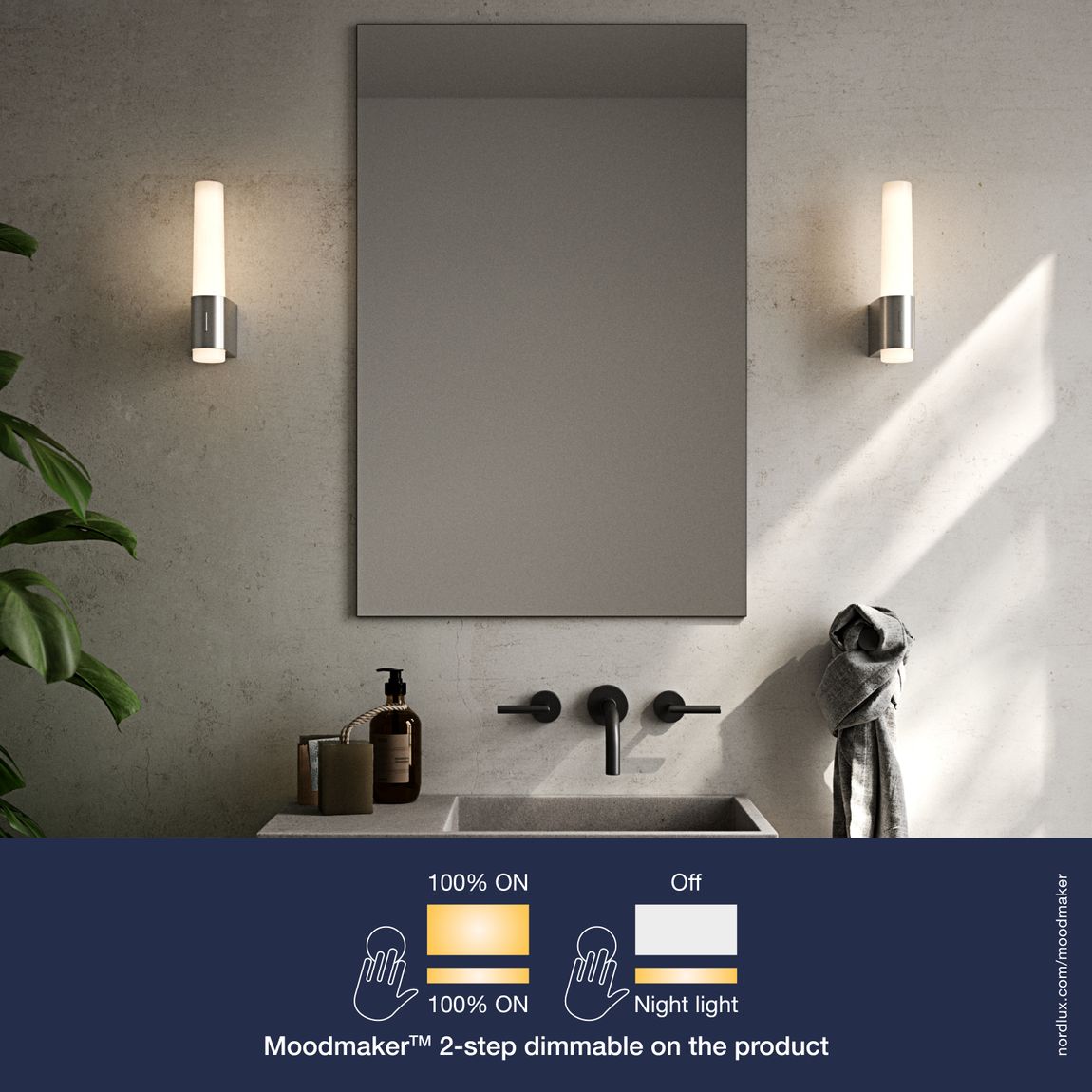 Helva Night Wandlampe mit Moodmaker Dimmer Weiß / Chrom