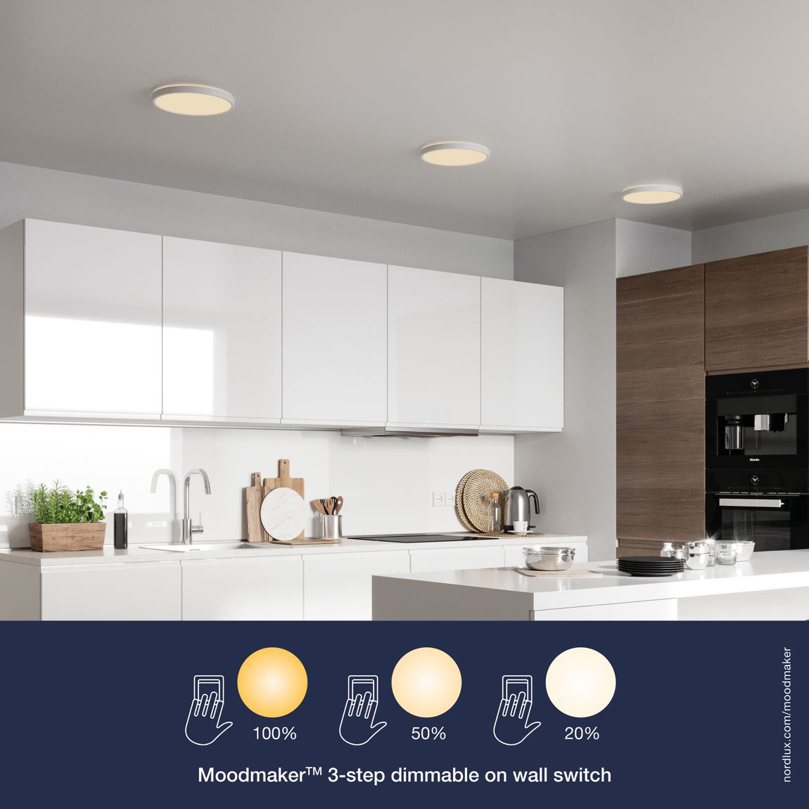 Oja Deckenlampe Ø 29,4 cm mit 3 Stufen Moodmaker Dimmer Weiß