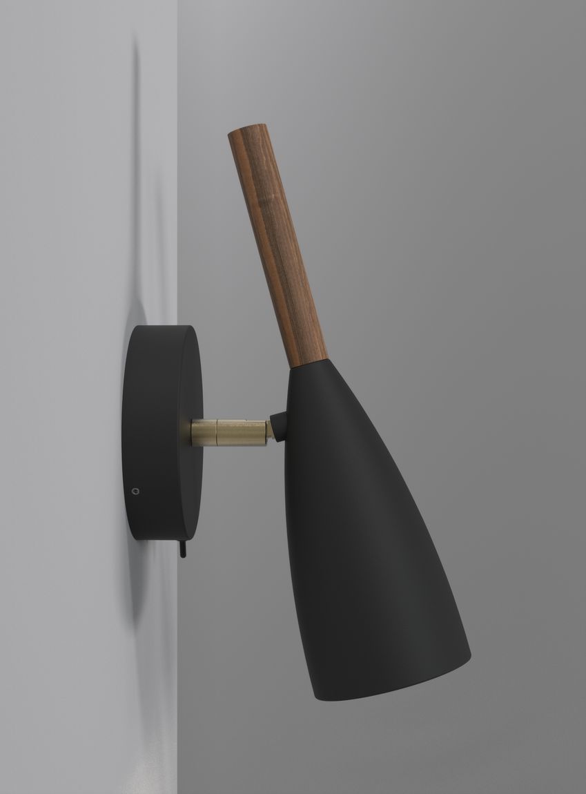 Pure Wandlampe Leselampe Ø 7,5 cm Schwarz/Nussbaum