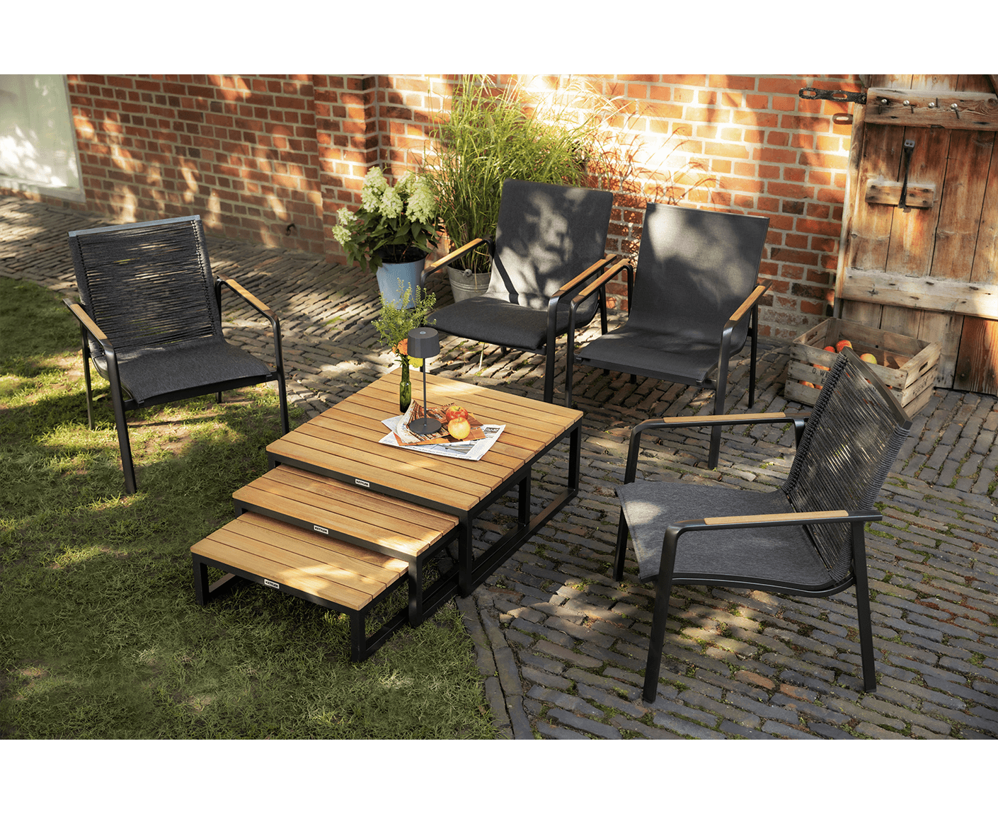 Kettler Dinning Diamond Loungesessel Rope Anthrazit-Teak / Anthrazit