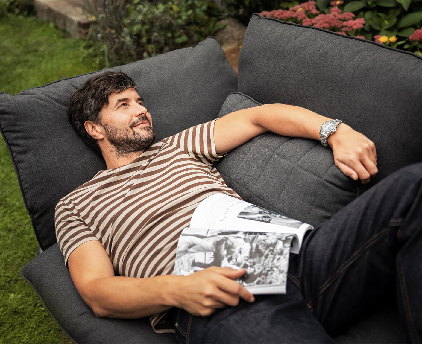 Kettler Gentle Lounge Endteil Links Anthrazit / Sunbrella