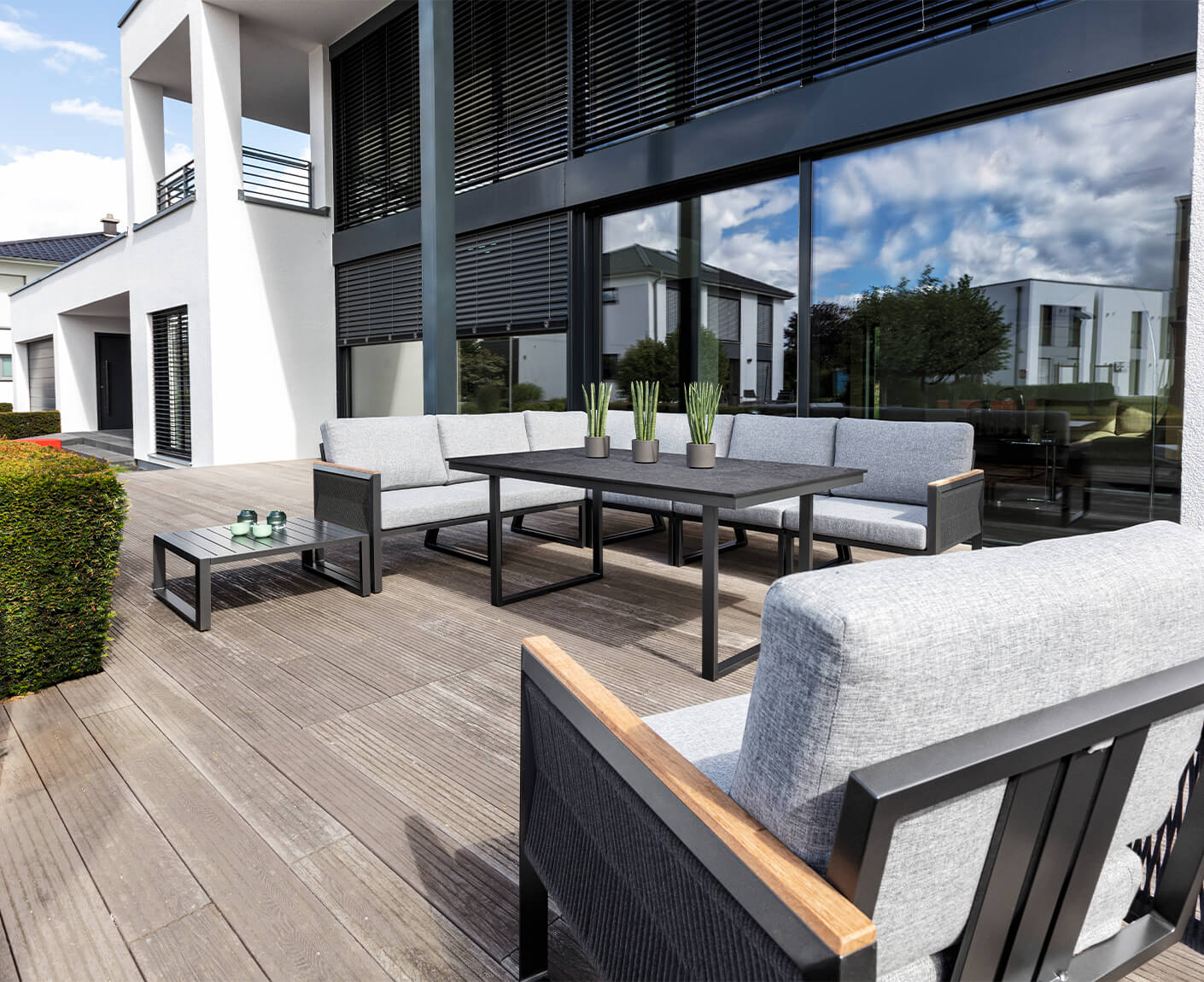 Kettler Ocean Skid Lounge Endteil Rechts Anthrazit-Teak mit Rope / Hellgrau meliert