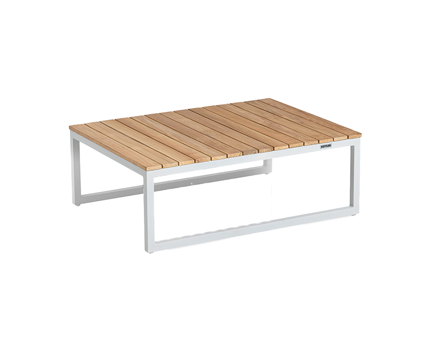 Kettler Ocean Skid Platform Lounge Tisch 90x70 cm, Weiß / Teakholz