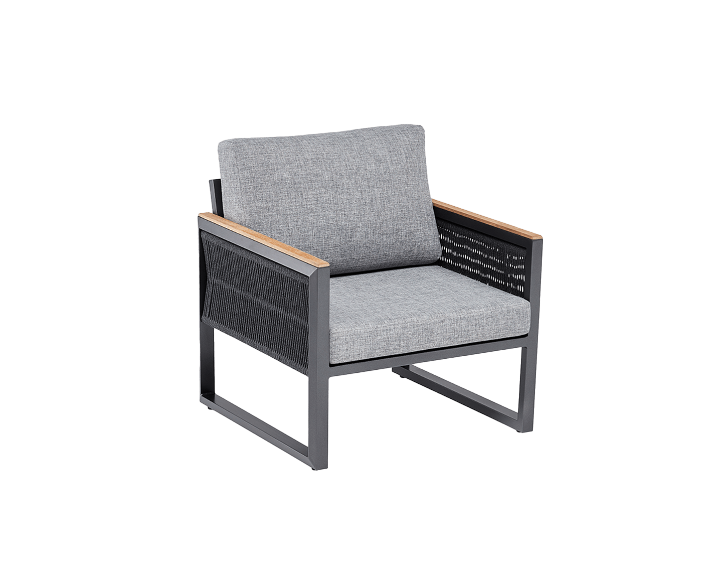 Kettler Ocean Skid Lounge Sessel Anthrazit-Teak mit Rope / Hellgrau meliert