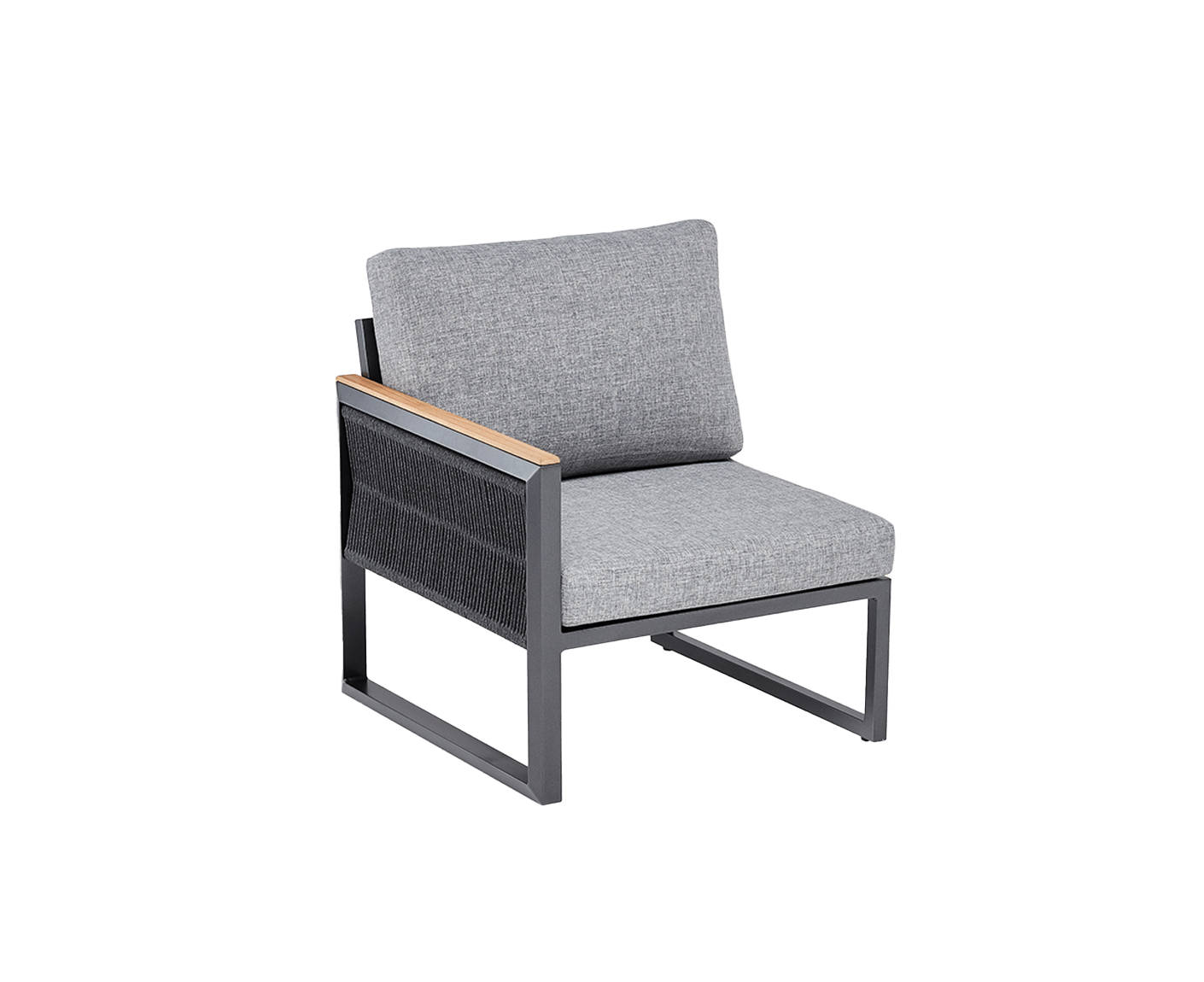 Kettler Ocean Skid Lounge Endteil Links Anthrazit-Teak mit Rope / Hellgrau meliert