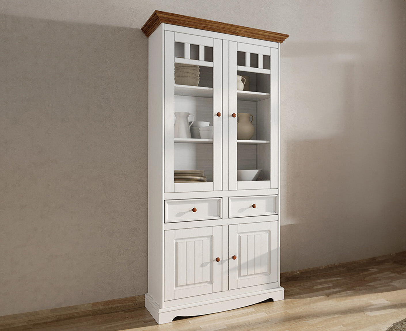 Belluno Elegante Standvitrine 90x190 cm Massivholz