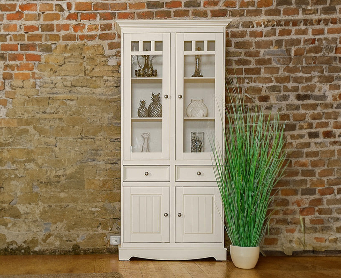Belluno Elegante Standvitrine 90x190 cm Massivholz