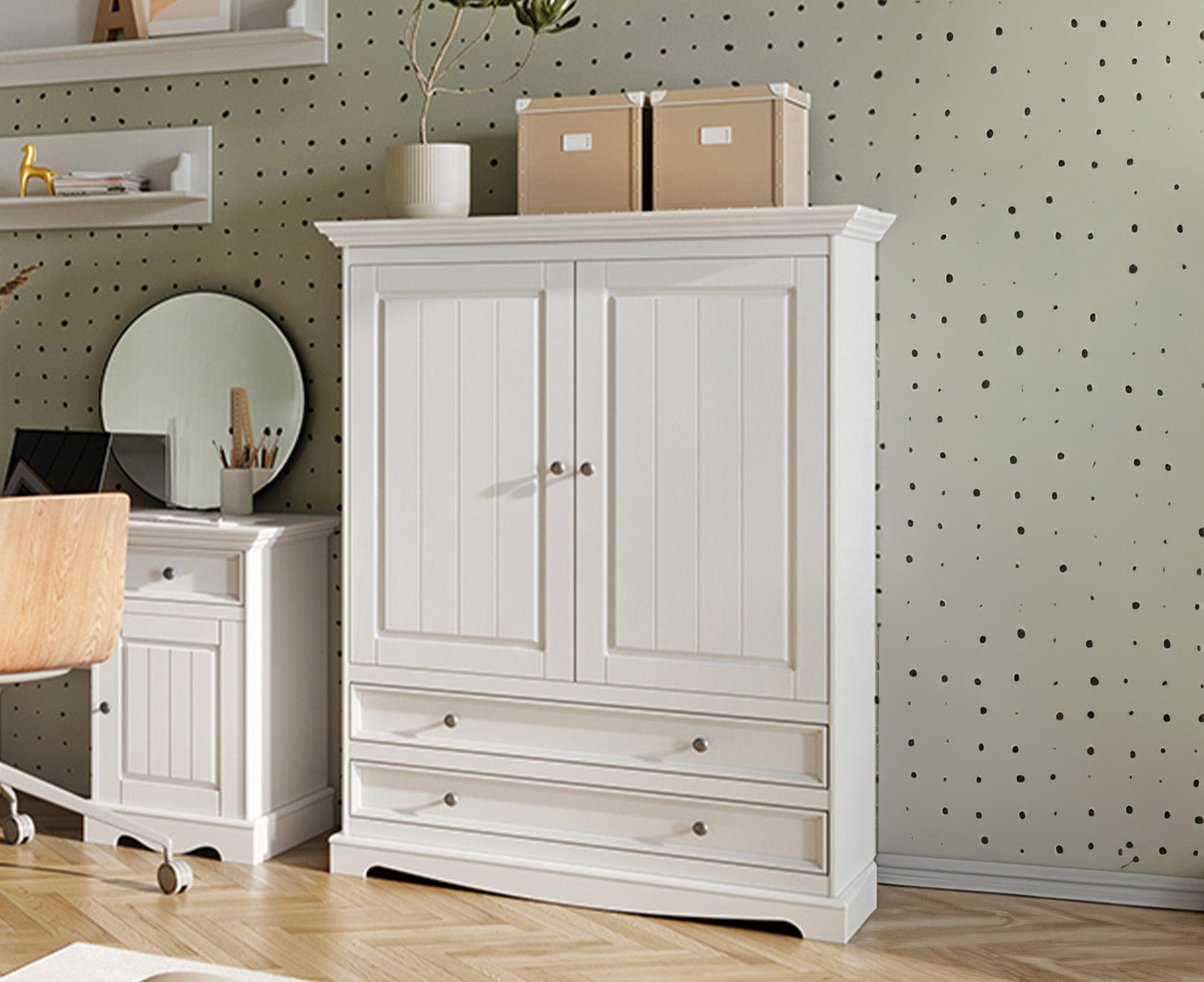 Belluno Elegante Kleiderschrank Massivholz 2-türig mit Schubladen