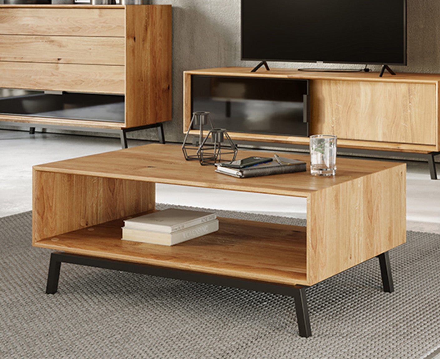 Modern Loft Couchtisch Massivholz Eiche geölt