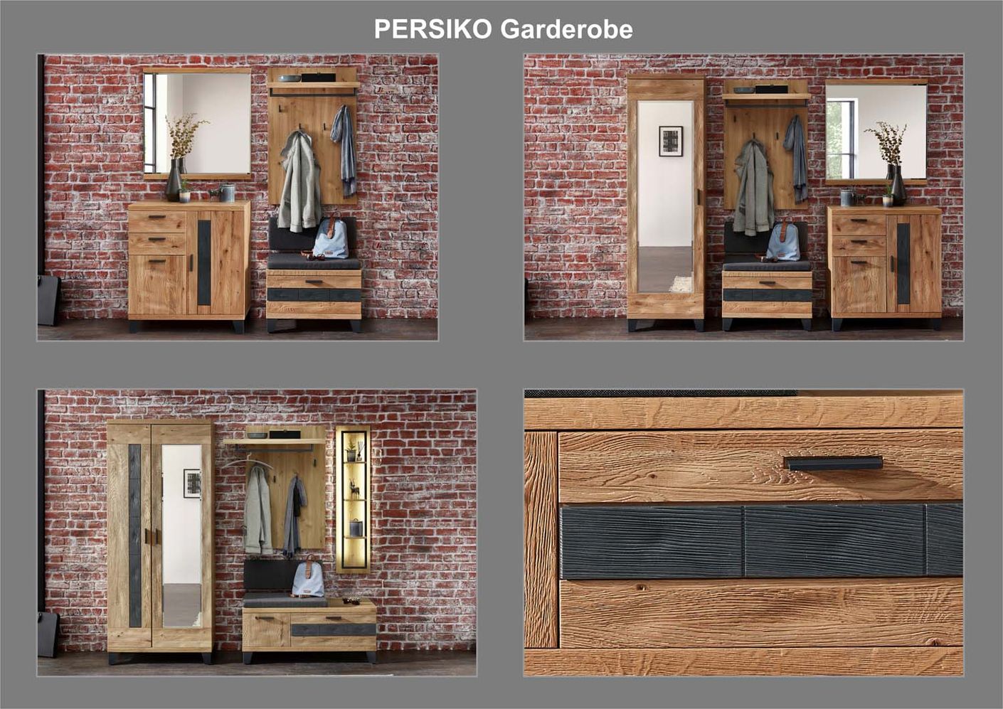 53869 Persiko Garderobenbank fertig montiert Wildeiche massiv