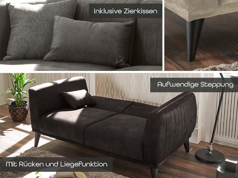 *Ausstellungsstück* Lofty Schlafsofa 3-Sitzer 235 x 95 cm Anthrazit/Silber